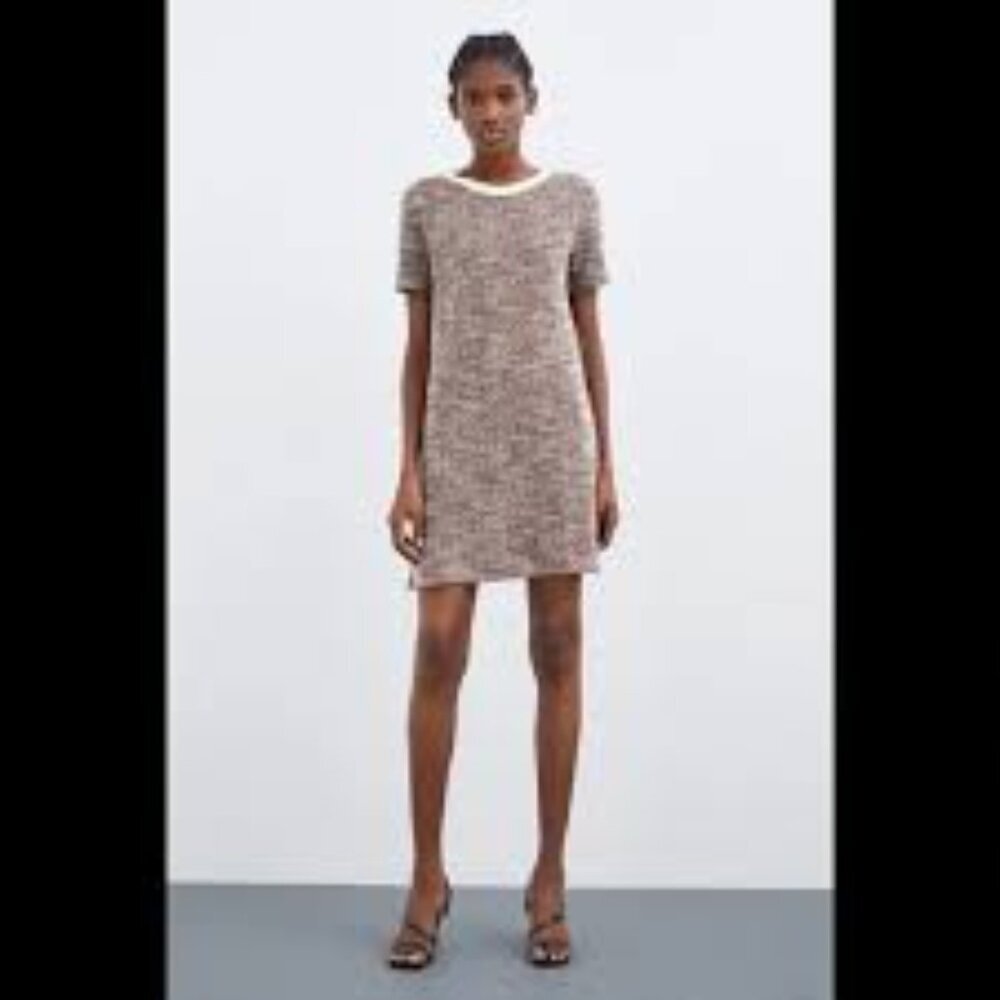 ✅ ZARA FAUX PEARL JACQUARD‎ DRESS SIZE LARGE BLUE/CREAM/RED